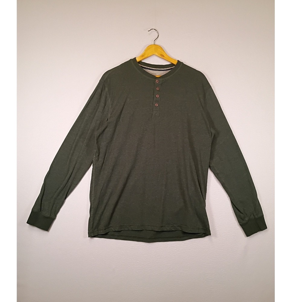 Gorpcore Weatherproof Vintage Mens L Green Long Sleeve Cotton Blend Henley Shirt